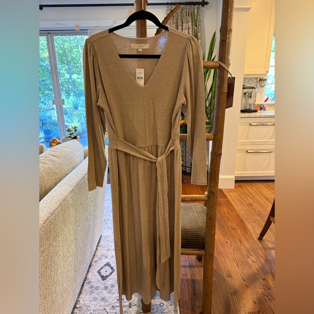 NWT - LOFT Taupe V-Neck Maxi Dress